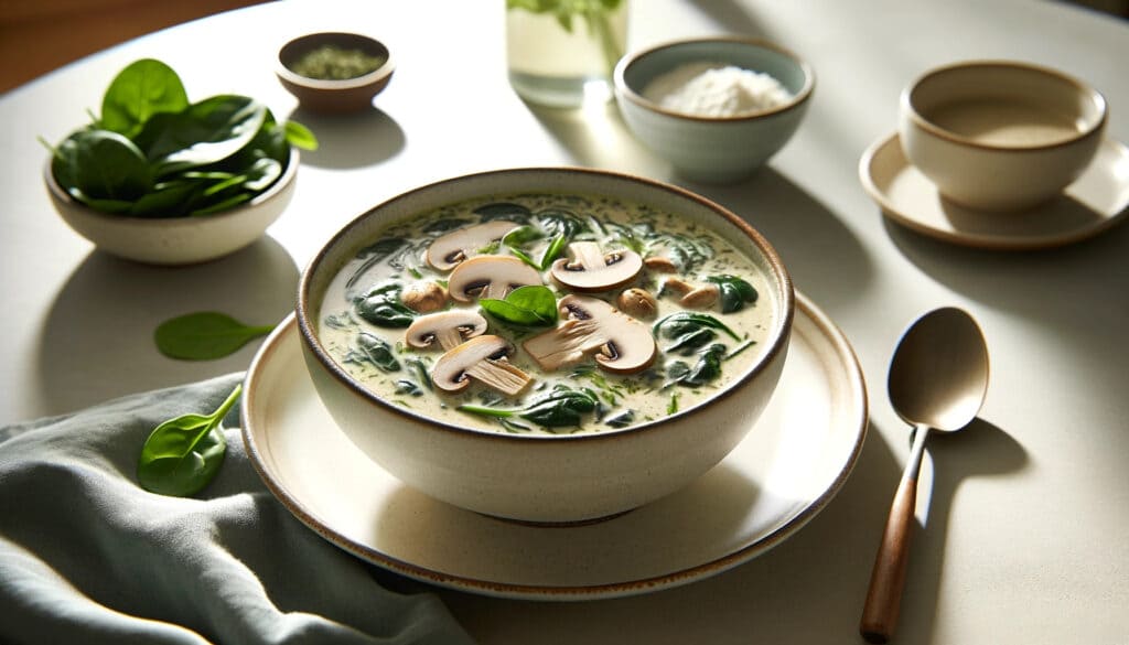 【妊活食】キノコとほうれん草の豆乳スープ